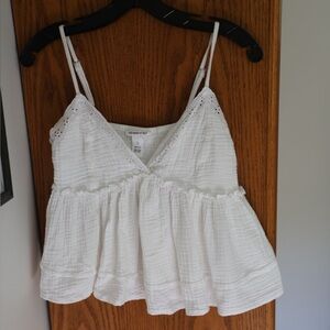 Midnight Sky White Cotton Eyelet Babydoll Crop Cami Top Boho Cottagecore S